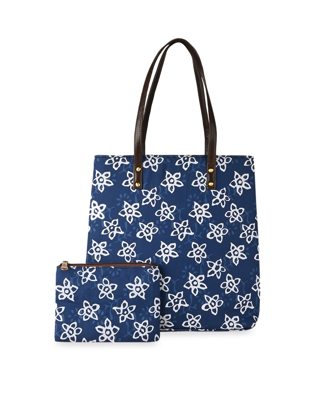 

Vivinkaa Floral Printed PU Structured Tote Bag, Blue