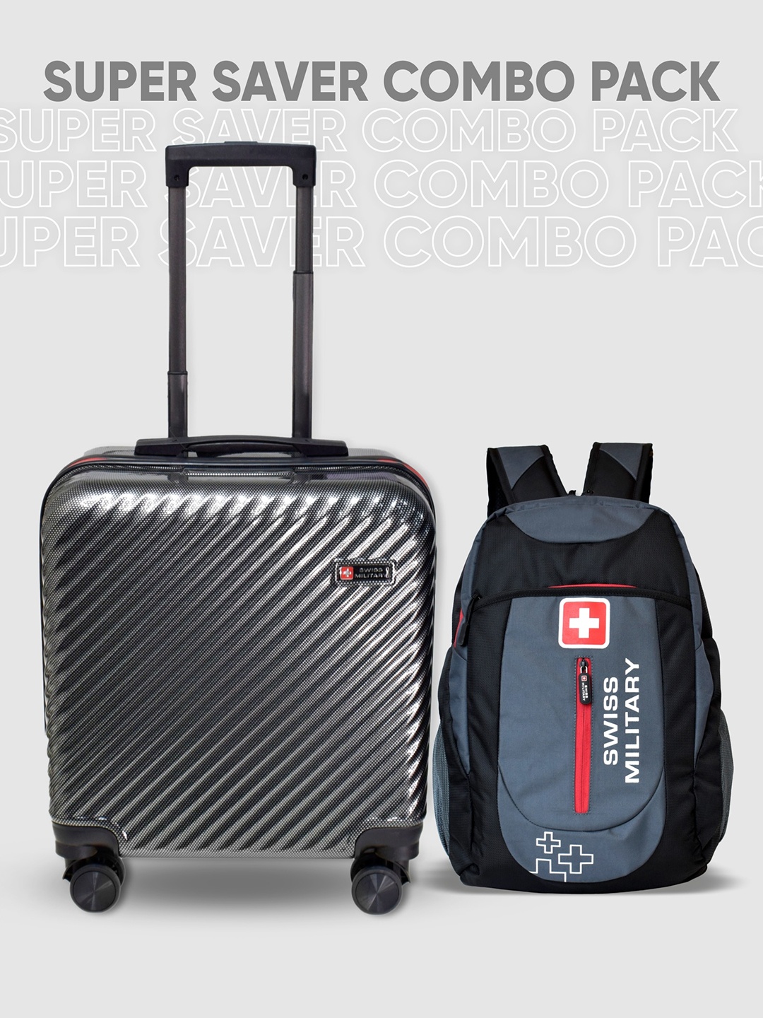 

SWISS MILITARY Textured Hard-Sided Overnighter Trolley Bag & Laptop Backpack, Grey