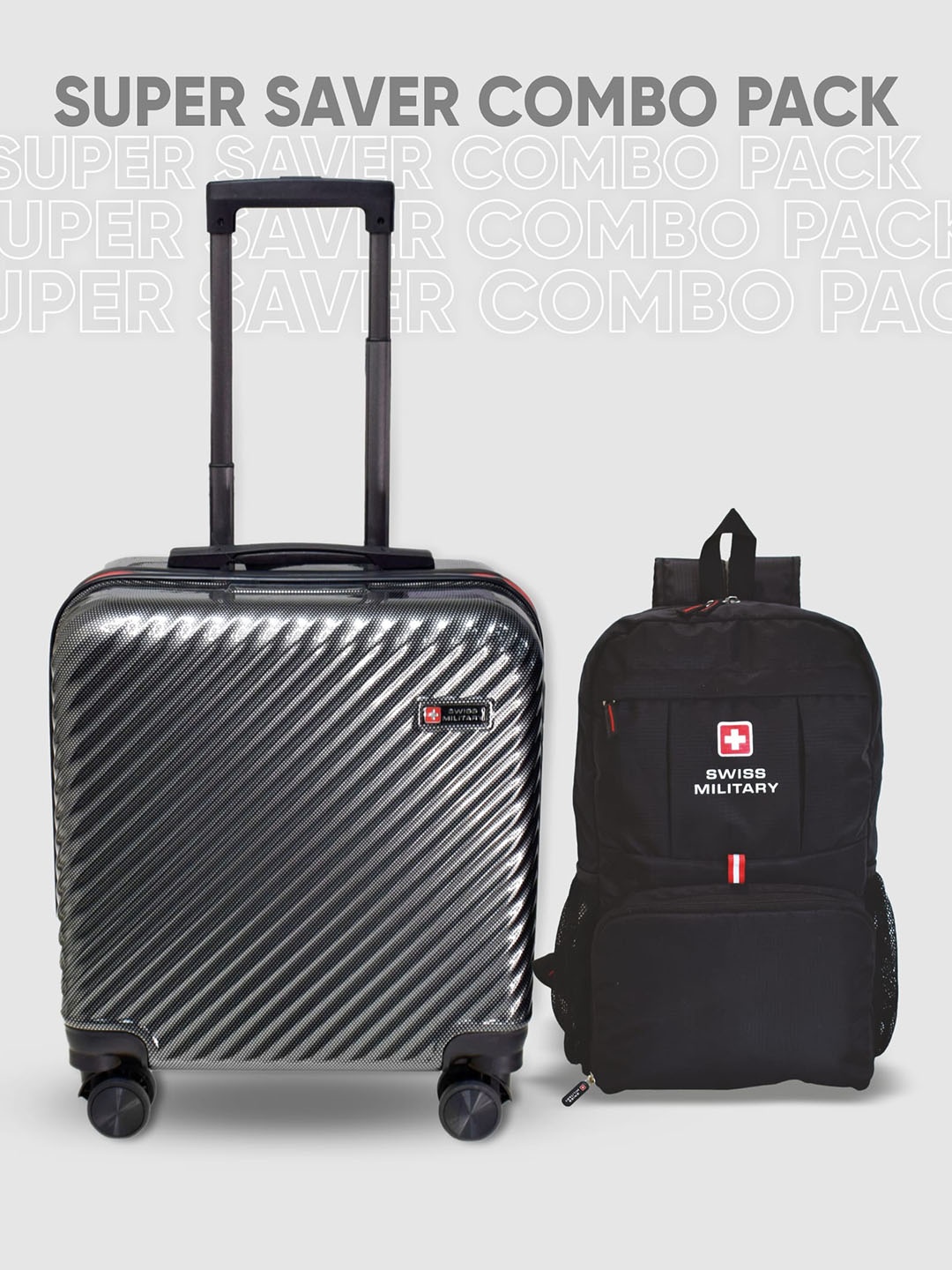 

SWISS MILITARY Textured Hard-Sided Overnighter Overnighter Trolley Bag & Foldable Backpack, Grey