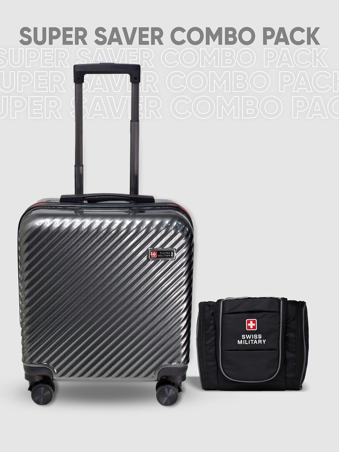 

SWISS MILITARY Textured Hard-Sided Overnighter Overnighter Trolley Bag & Toilitry Bag, Grey