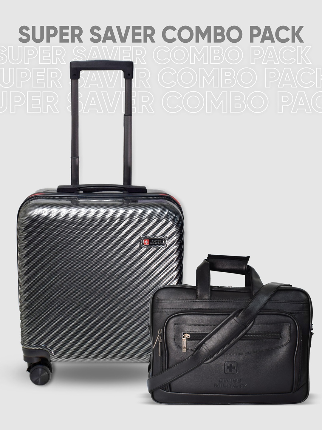 

SWISS MILITARY Textured Hard-Sided Overnighter Overnighter Trolley Bag & Laptop Bag, Grey