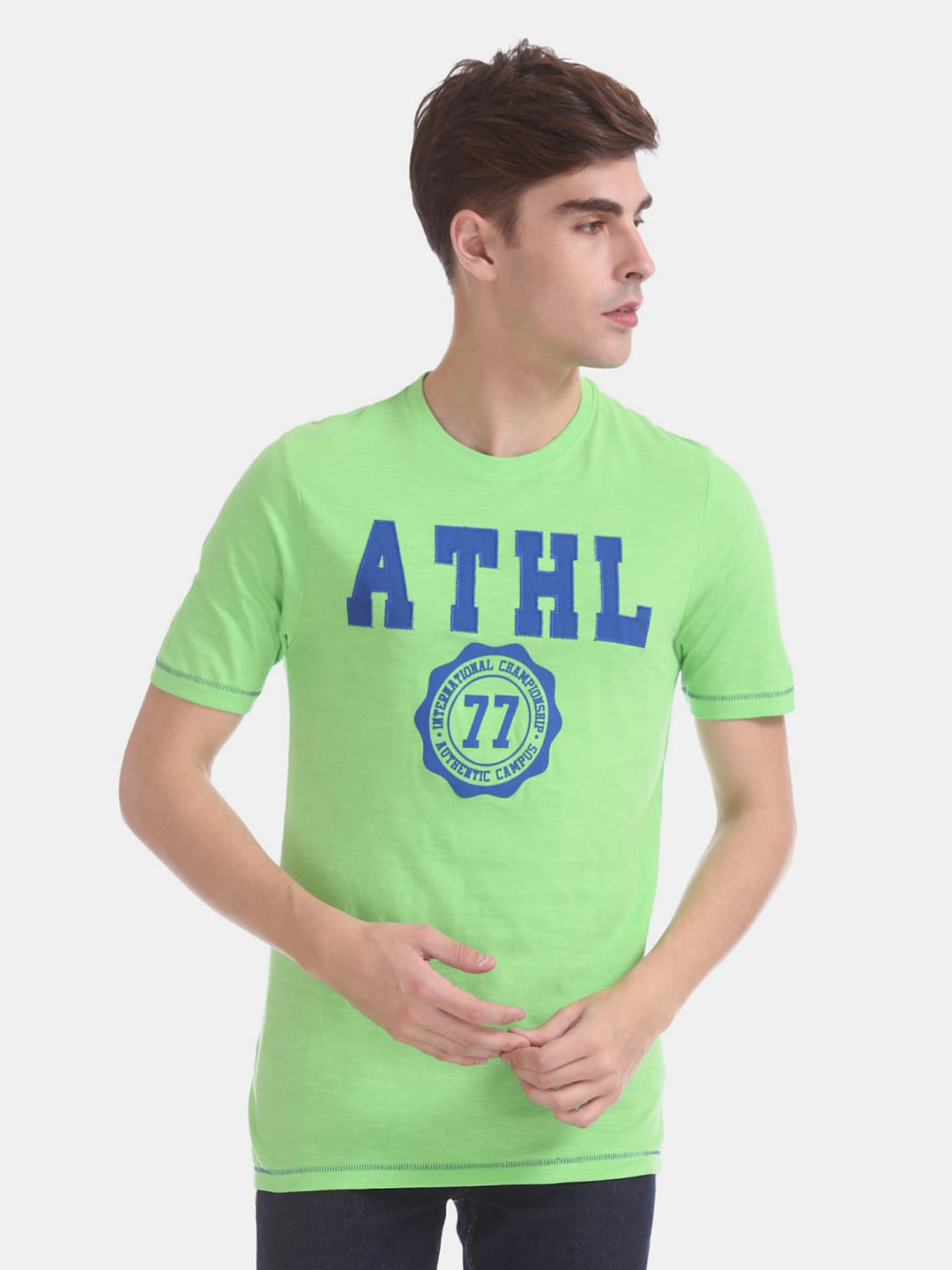 

V-Mart Men Typography Printed Cotton T-shirt, Green