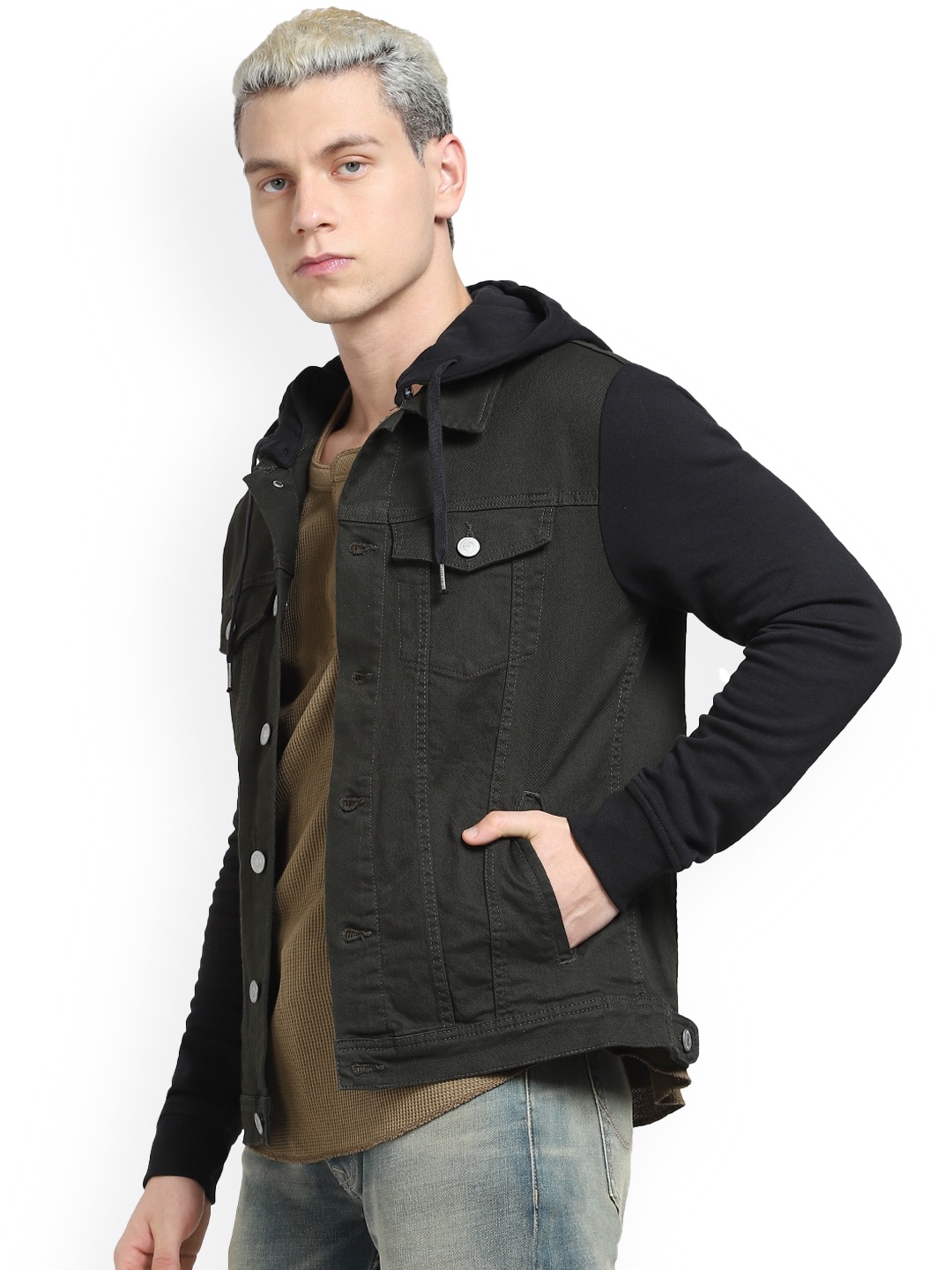 

Jack & Jones Men Hooded Cotton Denim Jacket, Black