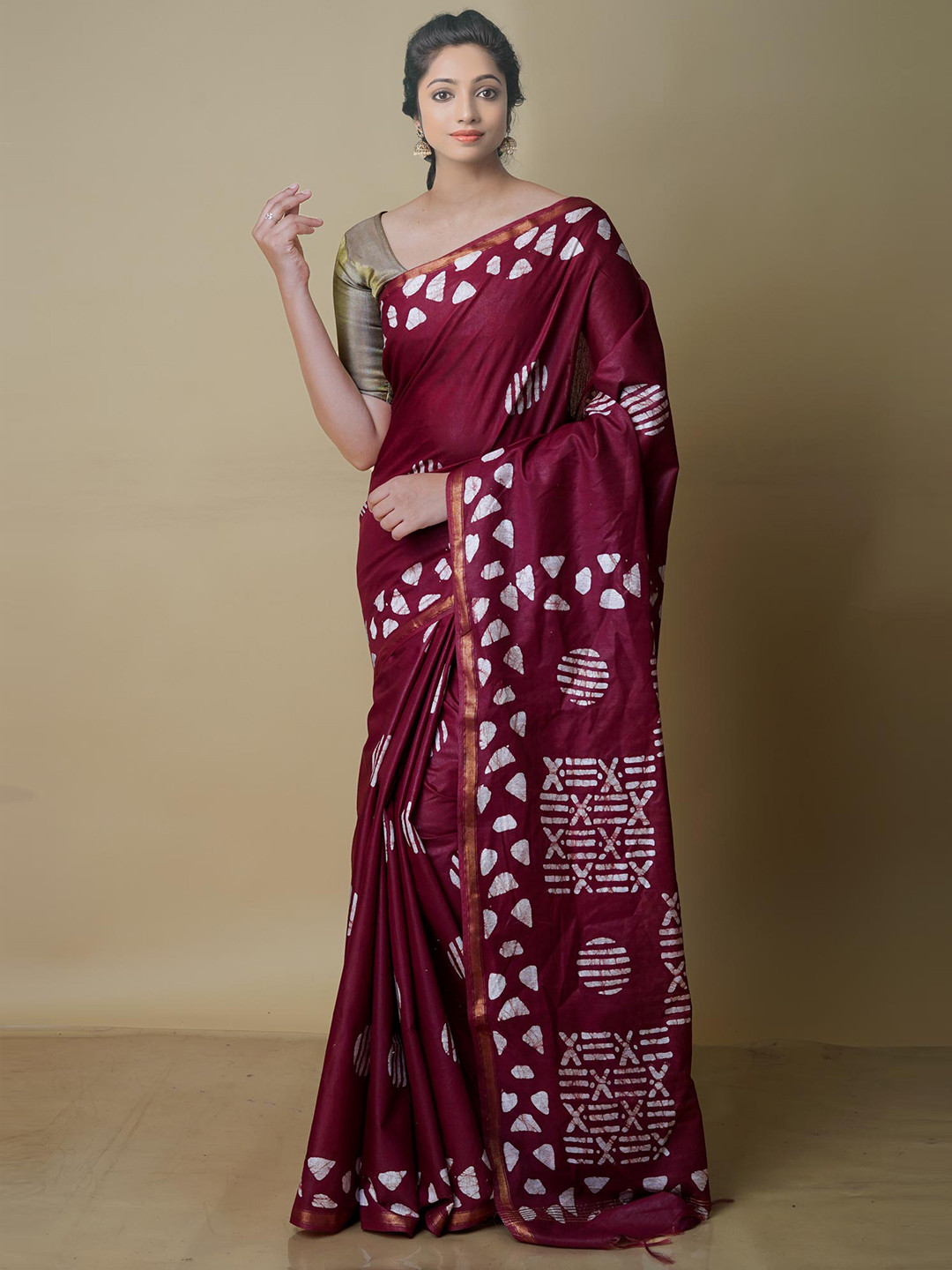 

Unnati Silks Batik Zari Pure Silk Chanderi Saree, Maroon