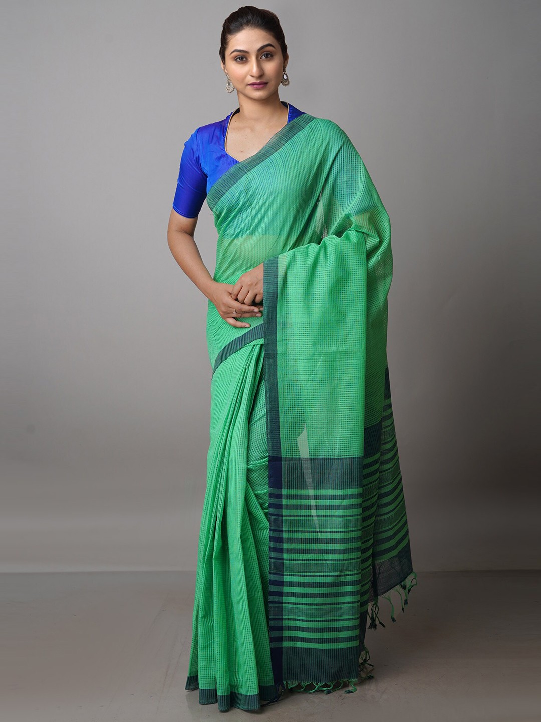 

Unnati Silks Woven Design Zari Pure Cotton Mangalagiri Saree, Green