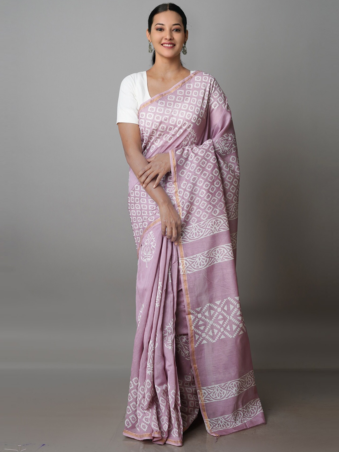 

Unnati Silks Ethnic Motifs Silk Cotton Chanderi Saree, Pink