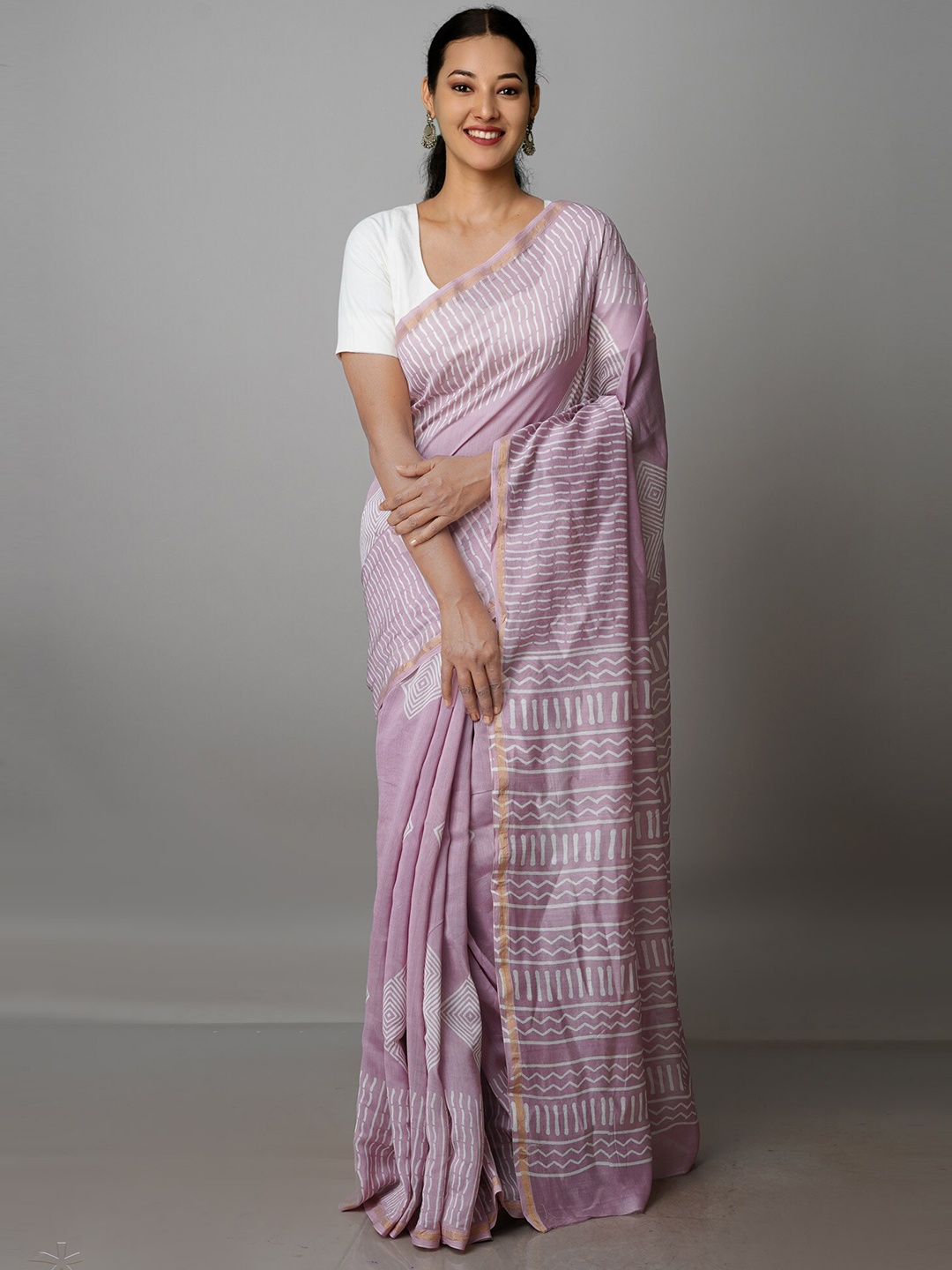 

Unnati Silks Ethnic Motifs Silk Cotton Chanderi Saree, Pink