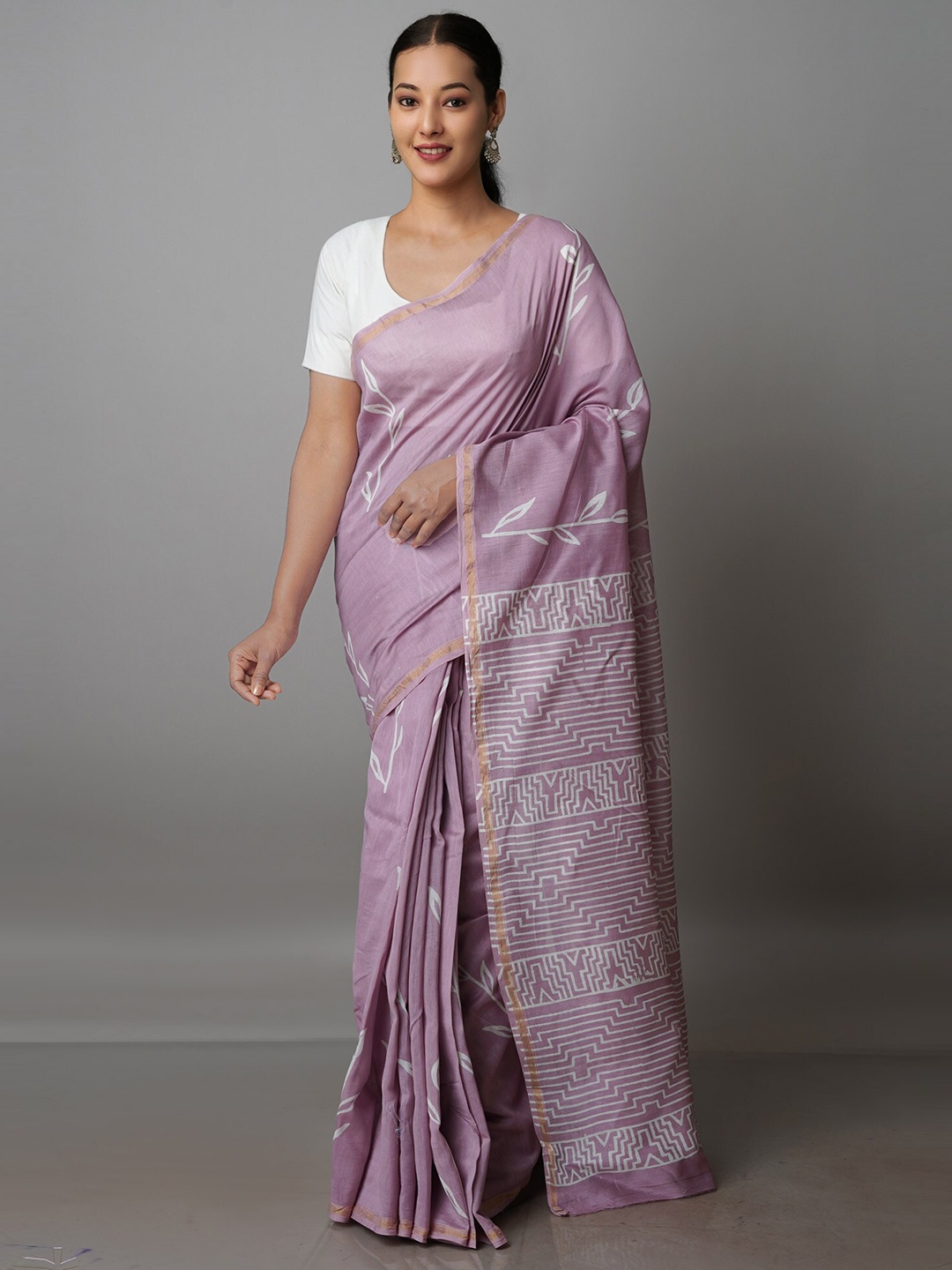 

Unnati Silks Ethnic Motifs Zari Silk Cotton Chanderi Saree, Pink
