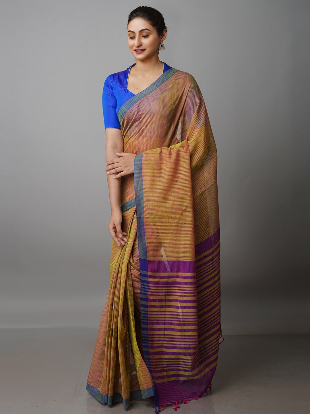 

Unnati Silks Checked Pure Cotton Mangalagiri Saree, Green