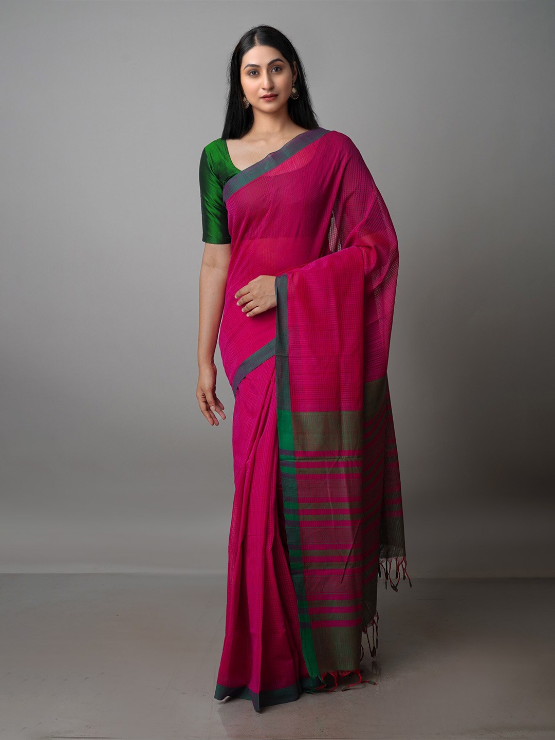 

Unnati Silks Checked Pure Cotton Mangalagiri Saree, Pink