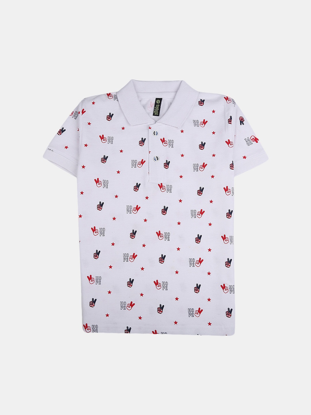 

V-Mart Boys Printed Polo Collar Cotton T-shirt, White