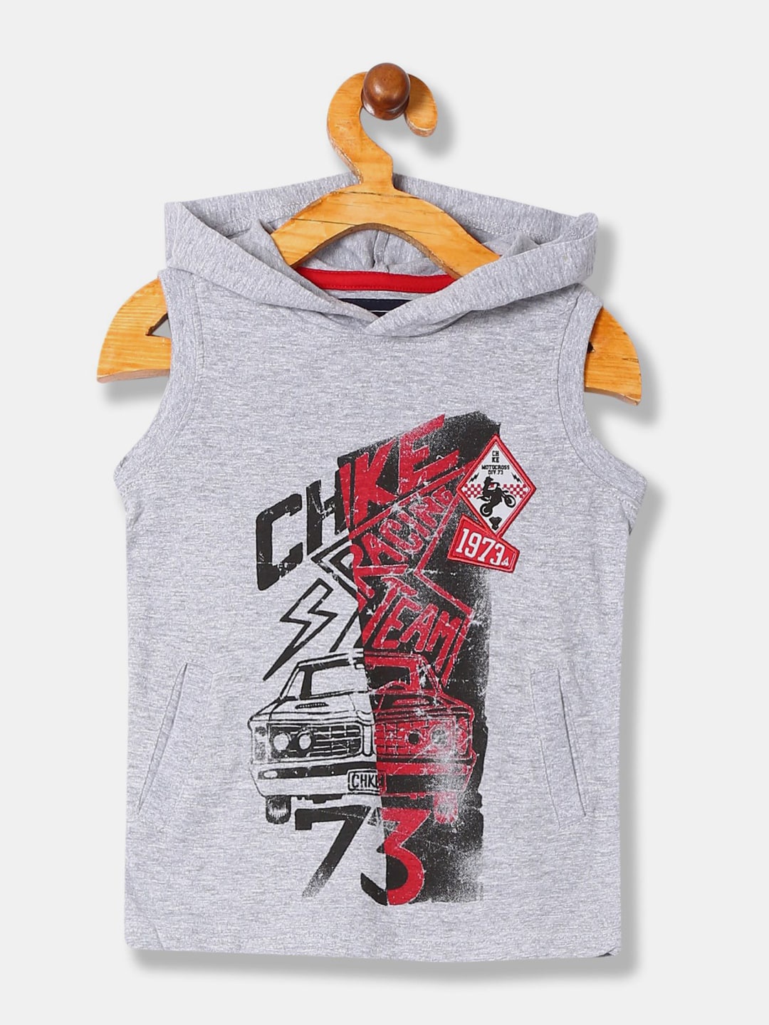 

V-Mart Boys Printed Hooded Cotton T-shirt, Grey