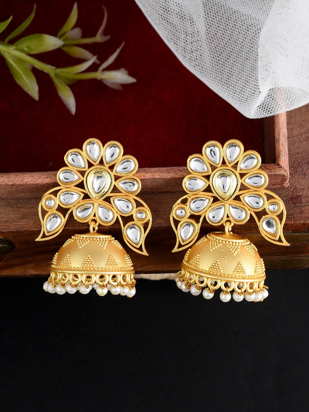 

Silvermerc Designs Gold-Plated Floral Jhumkas Earrings