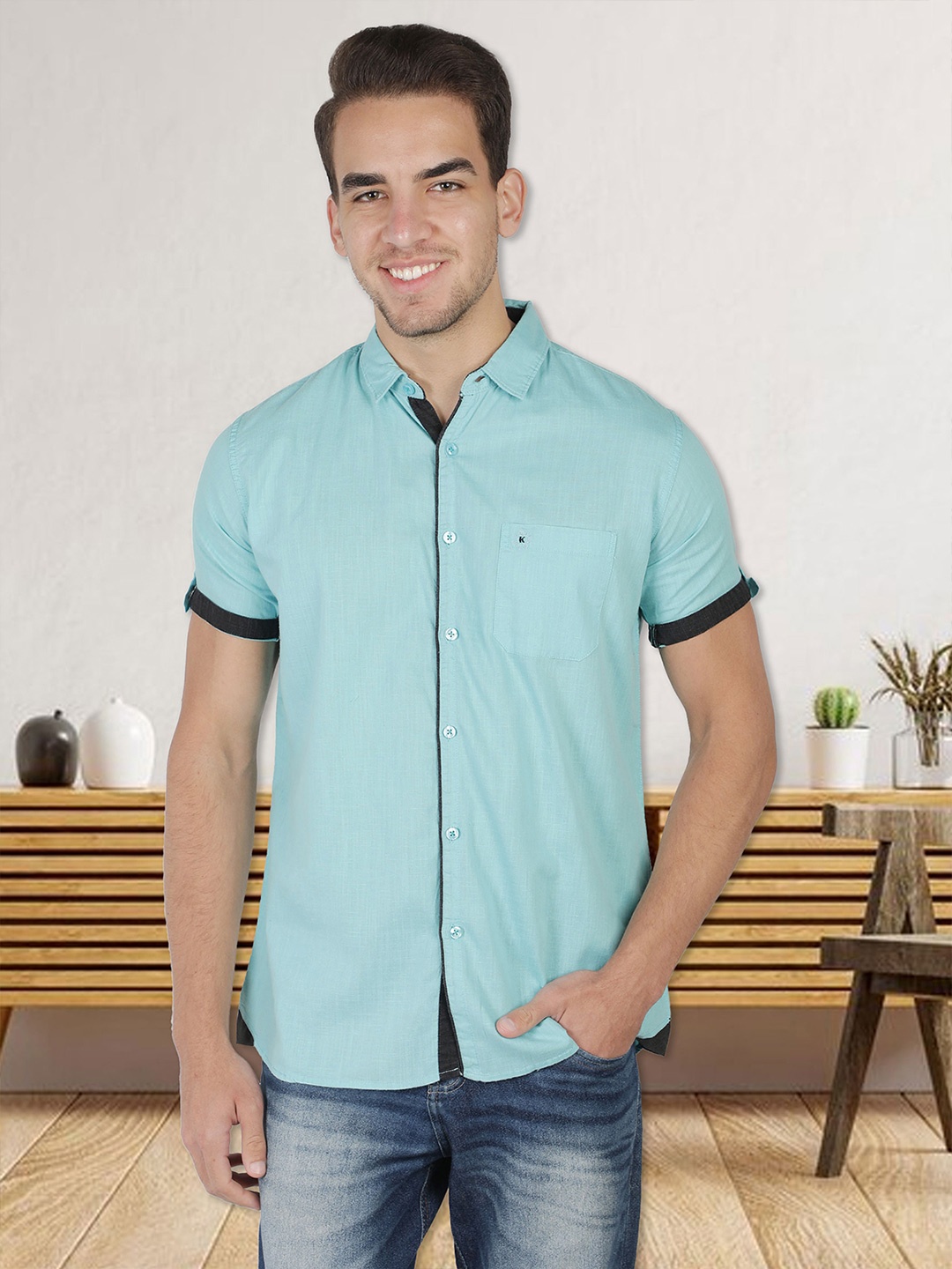 

Kuons Avenue Men Smart Slim Fit Casual Shirt, Turquoise blue
