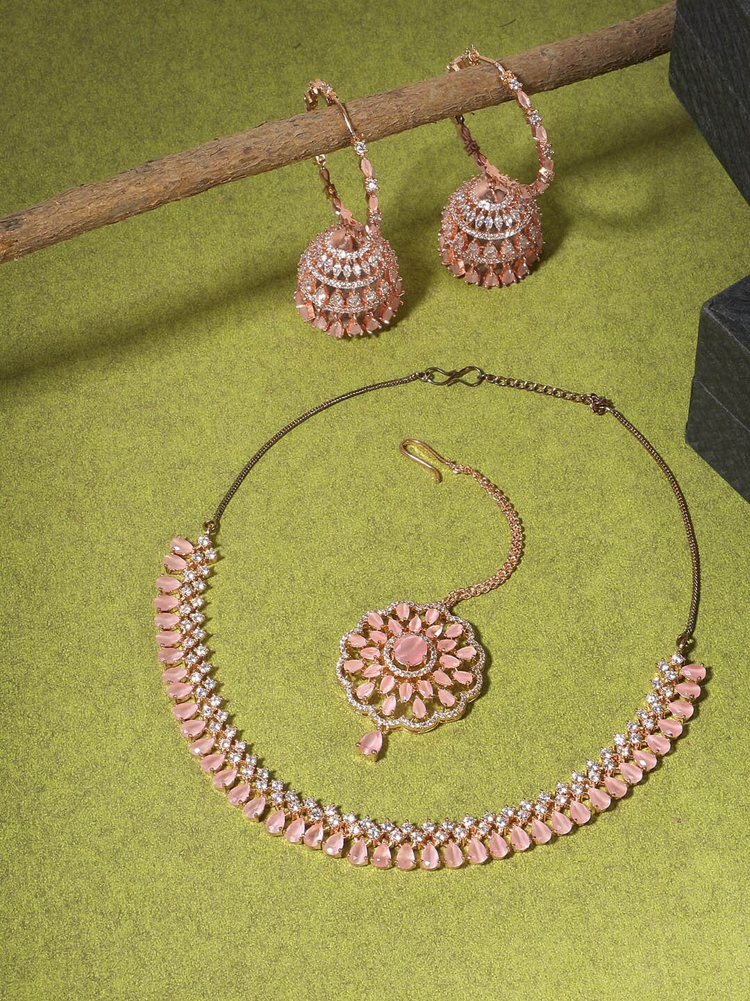 

Adwitiya Collection 24CT Rose Gold-Plated CZ-Studded Jewellery Set, White