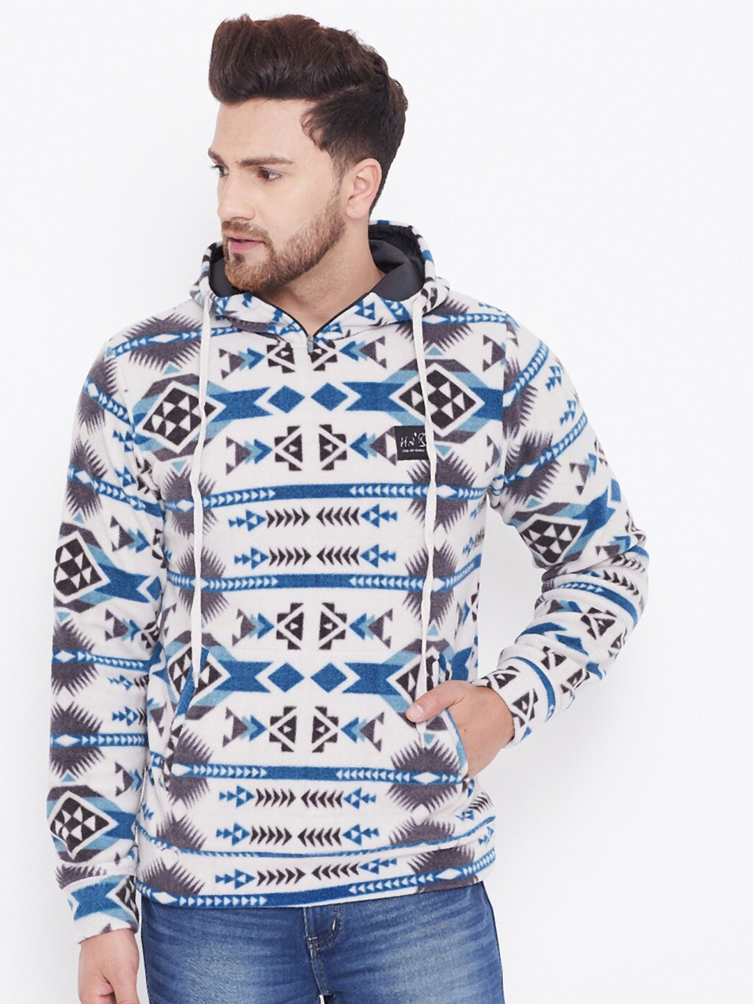 

HARBOR N BAY Men Printed Hooded Cotton Sweatshirt, Off white