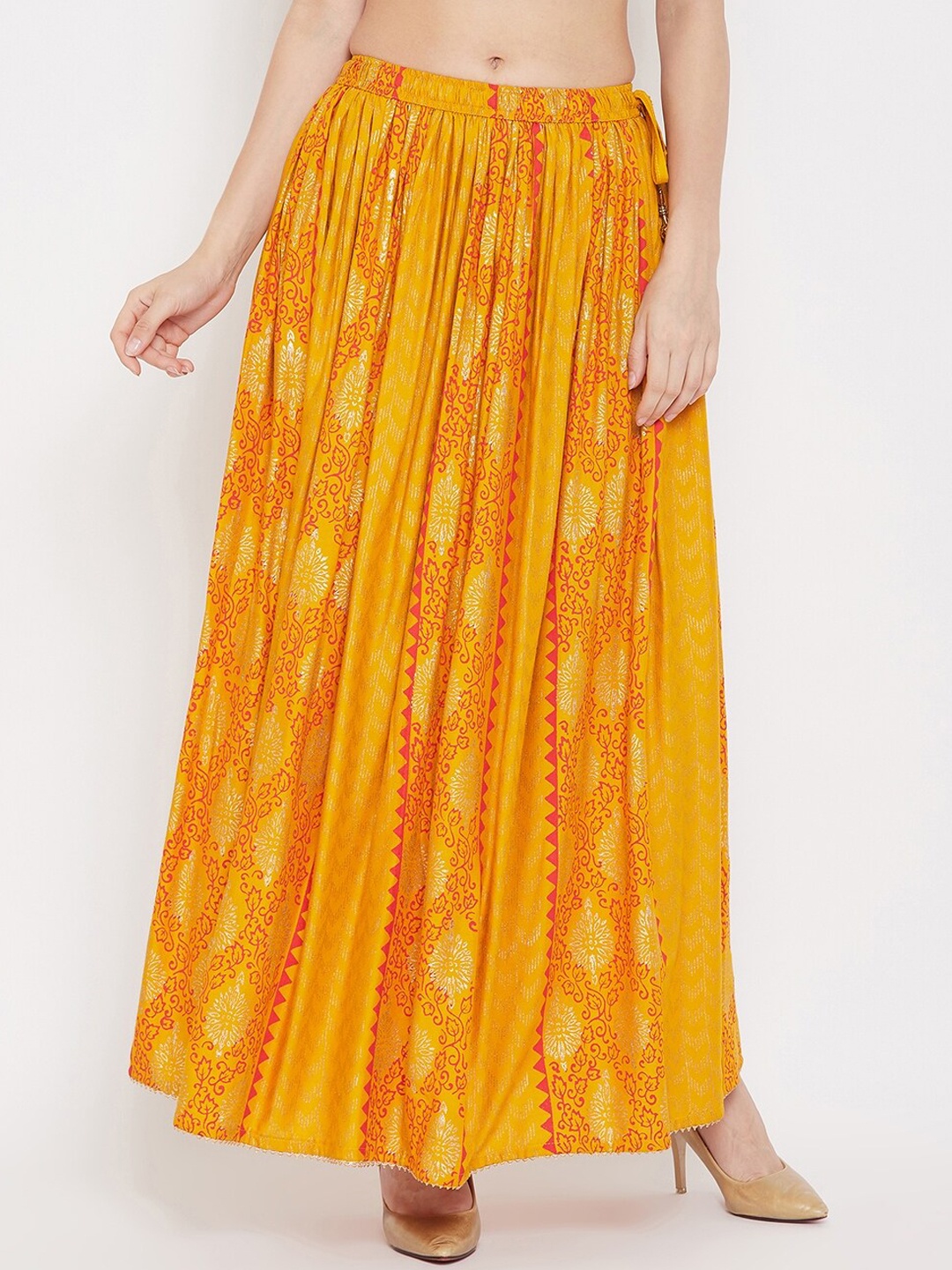 

Clora Creation Printed Flared Maxi Skirt, Mustard