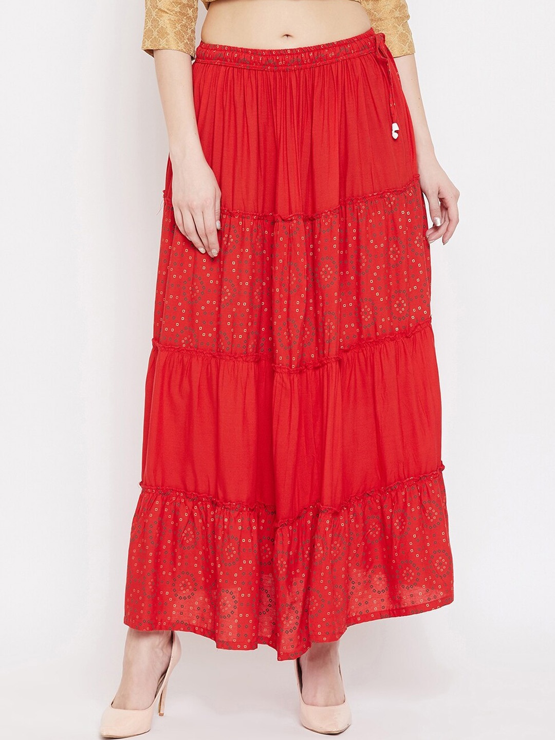 

Clora Creation Printed Flared Maxi Skirt, Red