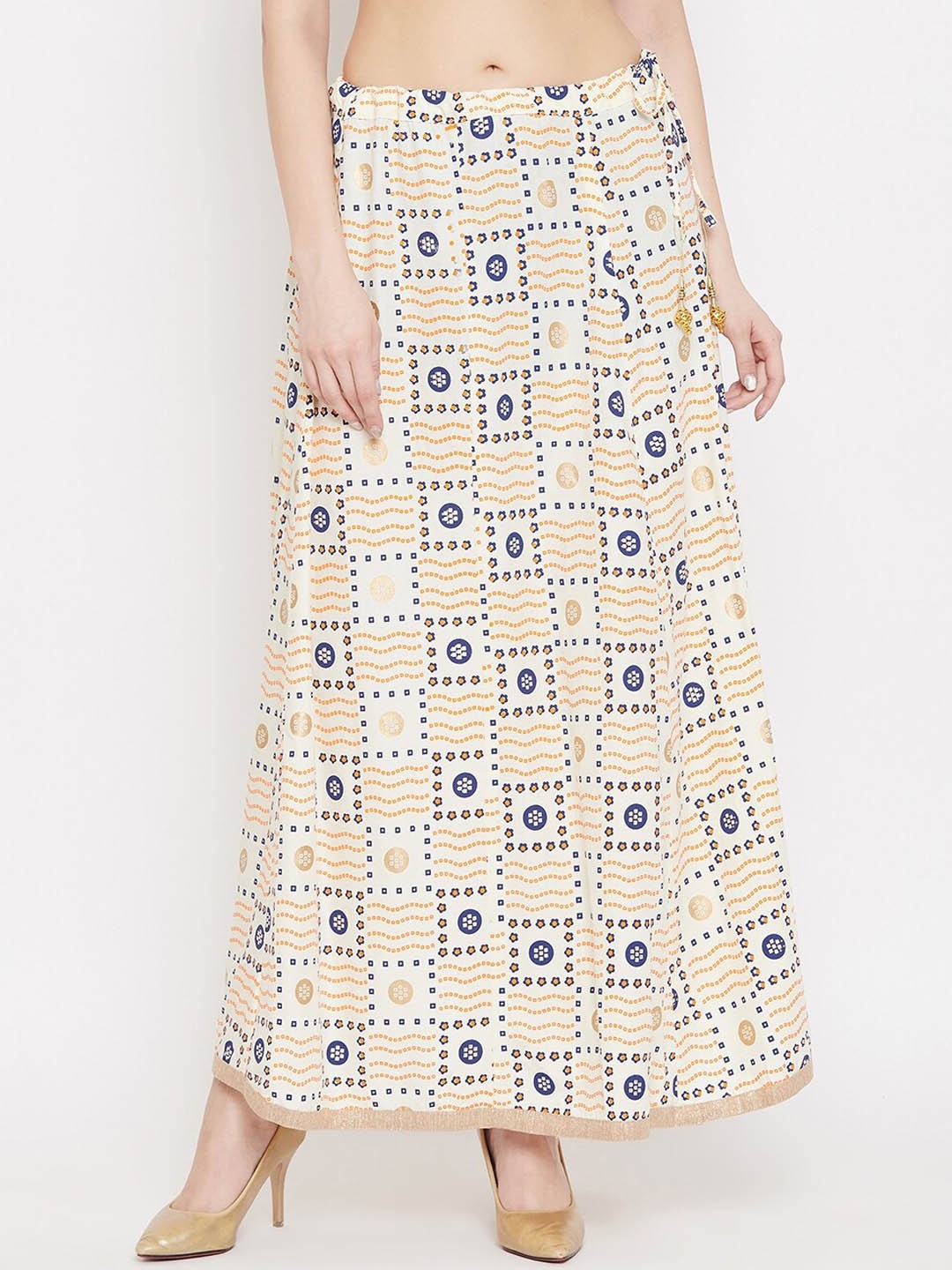 

Clora Creation Geometric Printed Flared Maxi Skirt, Cream