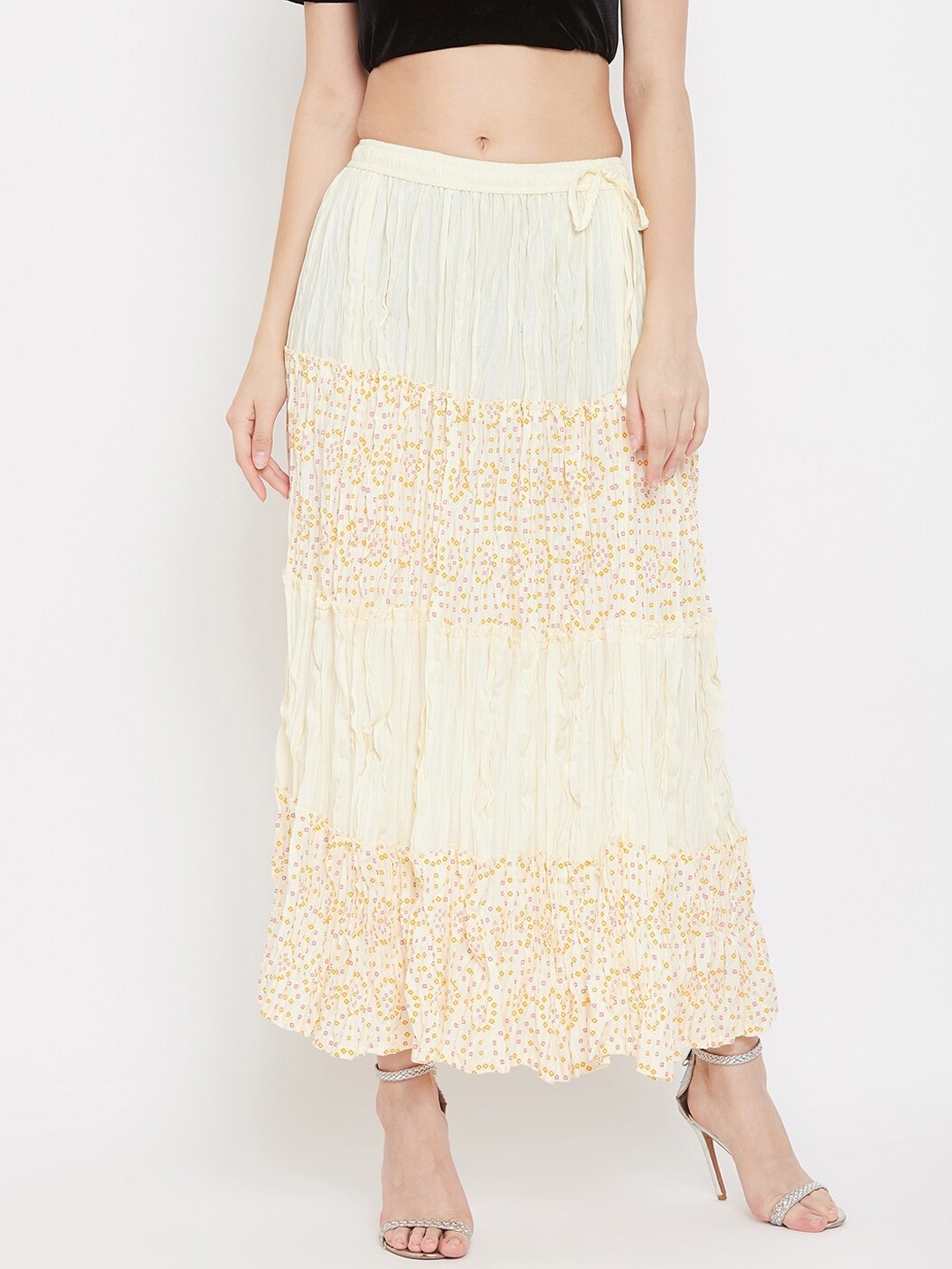 

Clora Creation Geometric Printed Flared Tiered Skirts, Cream