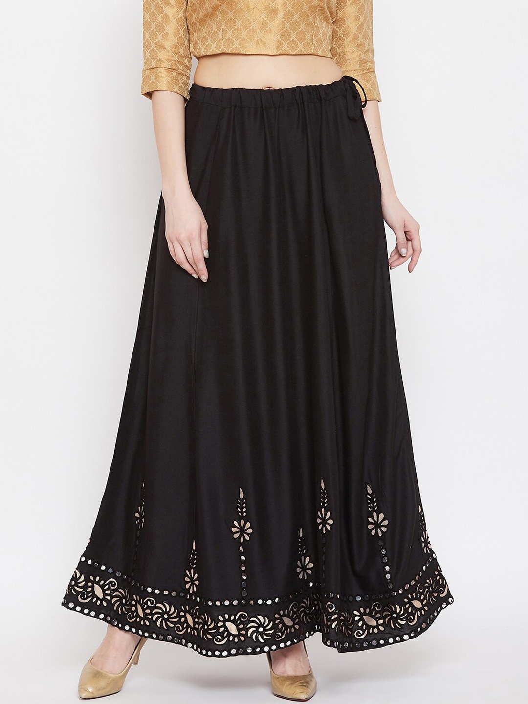 

Clora Creation Embellished Flared Maxi Skirt, Black