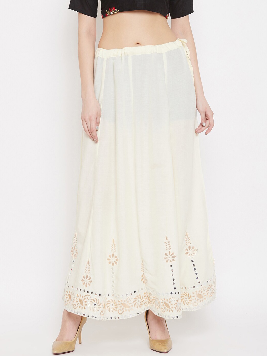 

Clora Creation Embellished Flared Maxi Skirt, Cream