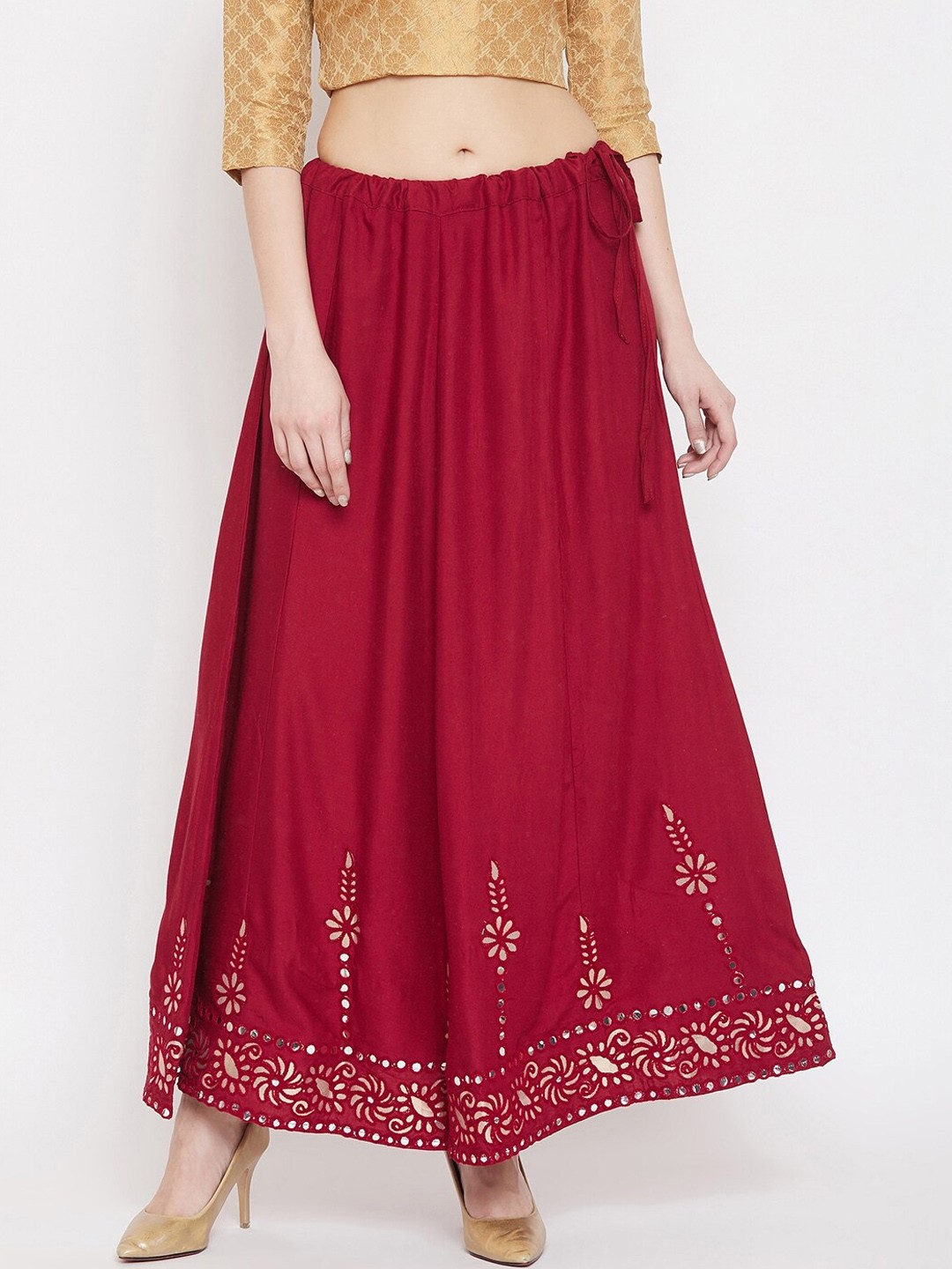 

Clora Creation Embellished Flared Maxi Skirt, Maroon