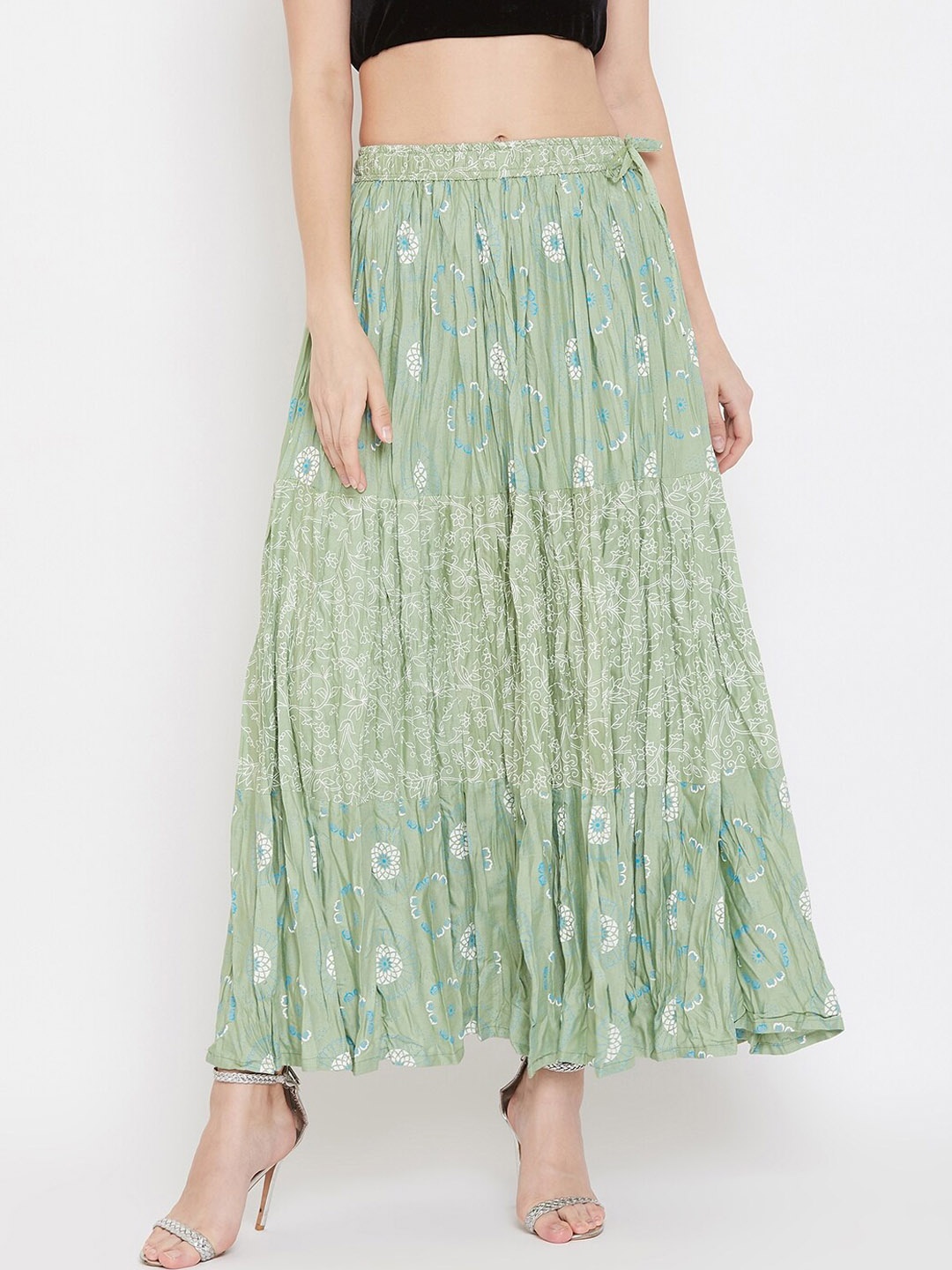 

Clora Creation Printed Flared Maxi Skirt, Sea green