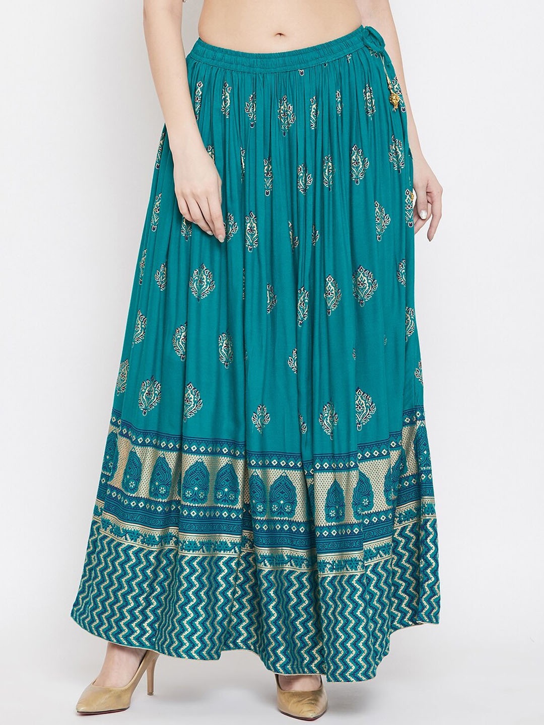 

Clora Creation Printed Flared Maxi Skirt, Teal