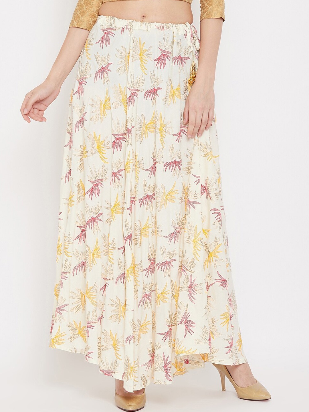 

Clora Creation Printed Flared Maxi Skirt, Cream