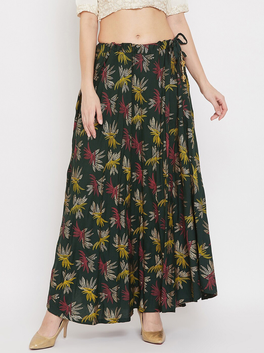 

Clora Creation Floral Printed Flared Maxi Skirt, Green