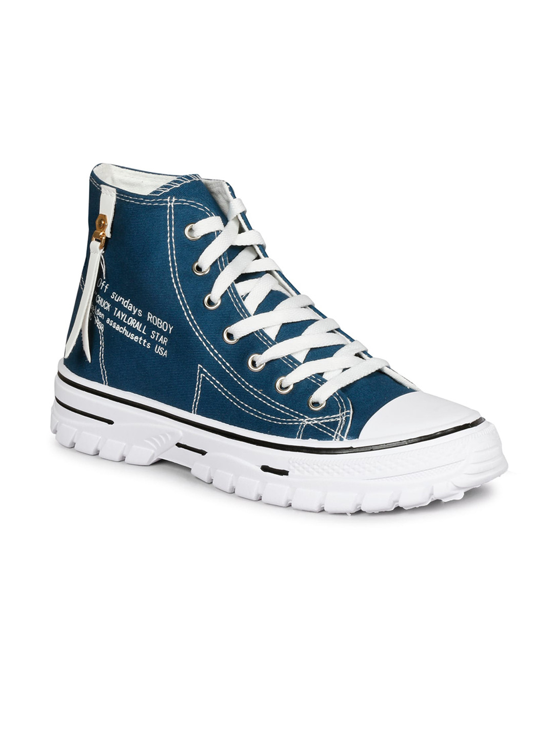 

CIPRAMO SPORTS Men Printed High-Top Canvas Sneakers, Navy blue
