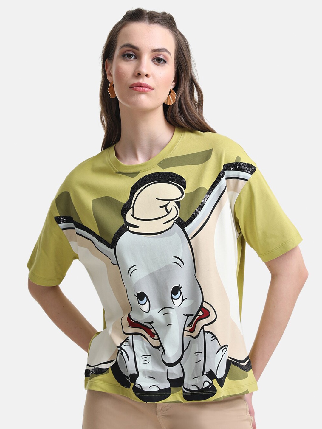 

Kazo Women Dumbo Printed Loose Disney T-shirt, Green