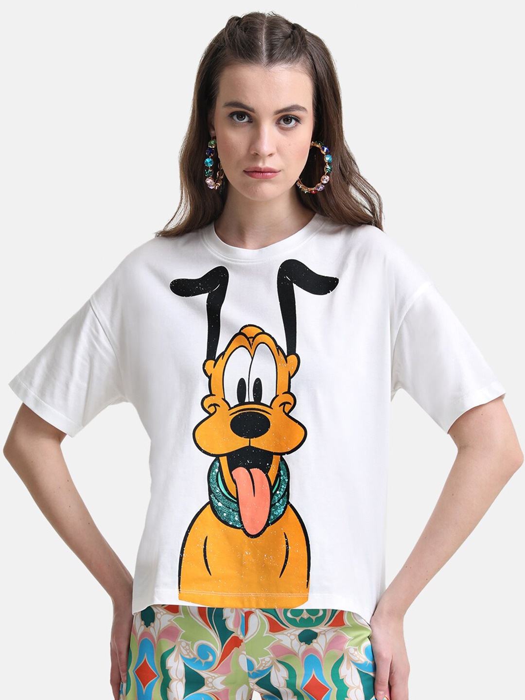 

Kazo Women Printed Loose Disney T-shirt, White