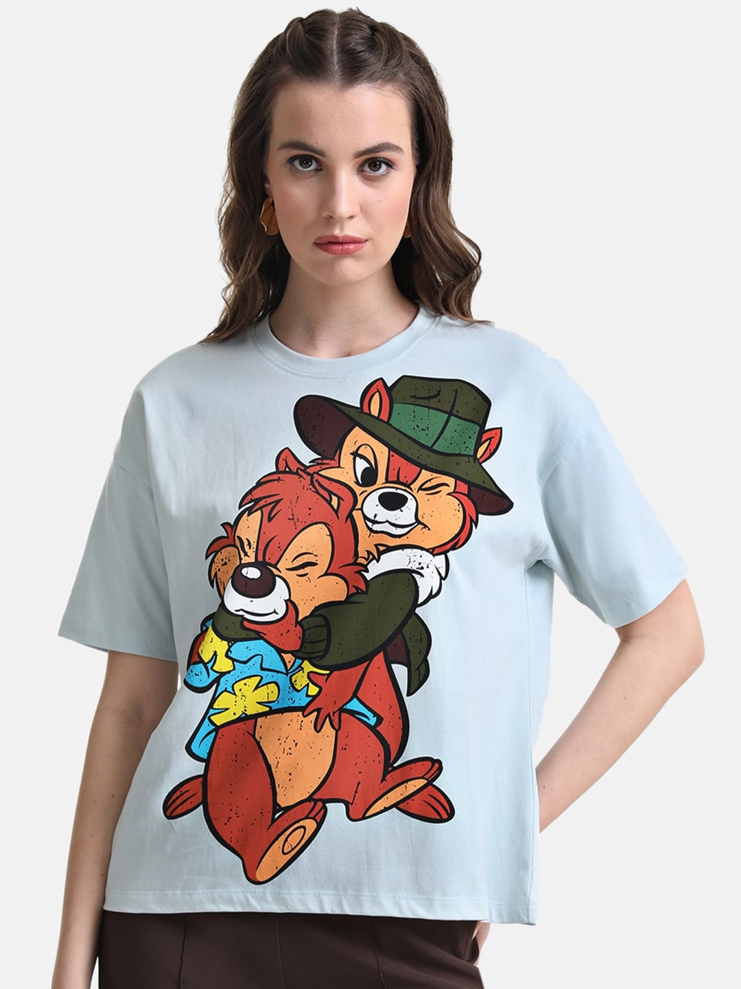 

Kazo Women Printed Drop-Shoulder Sleeves Disney T-shirt, Brown