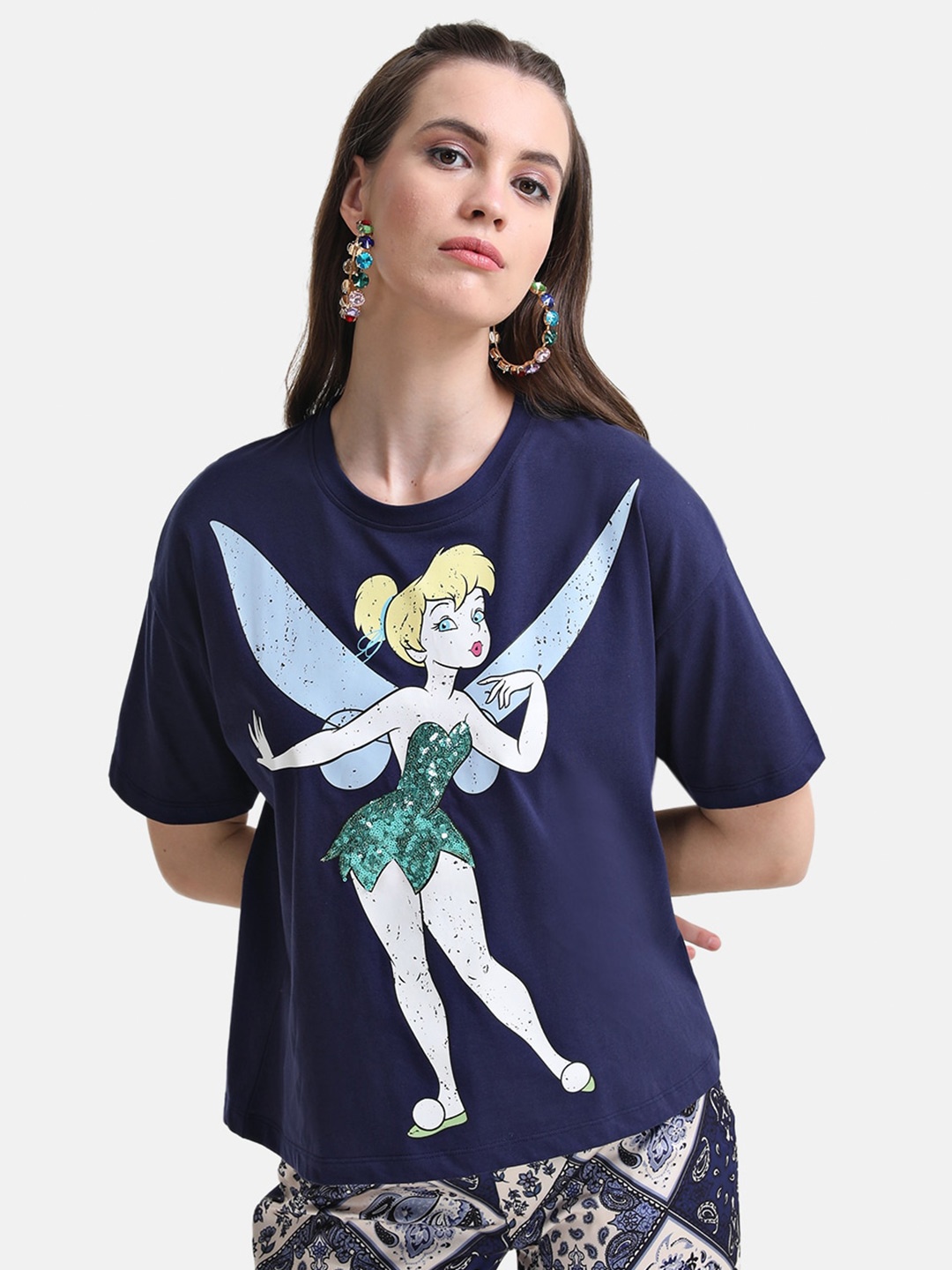 

Kazo Graphic Printed Drop-Shoulder Sleeves Loose Disney T-shirt, Navy blue