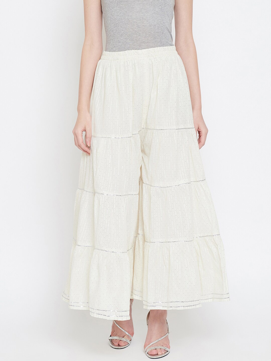 

TULIP 21 Women Flared With Gotta Pati Cotton Ethnic Sharara, Off white