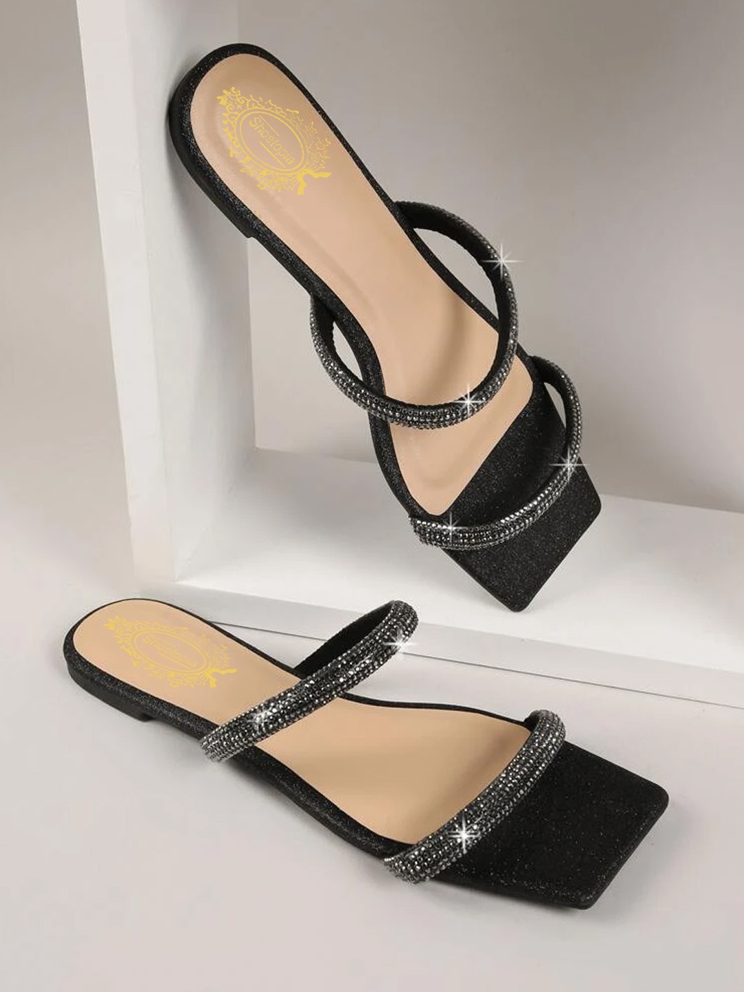 

Shoetopia Women Embellished Party Open Toe Flats, Black