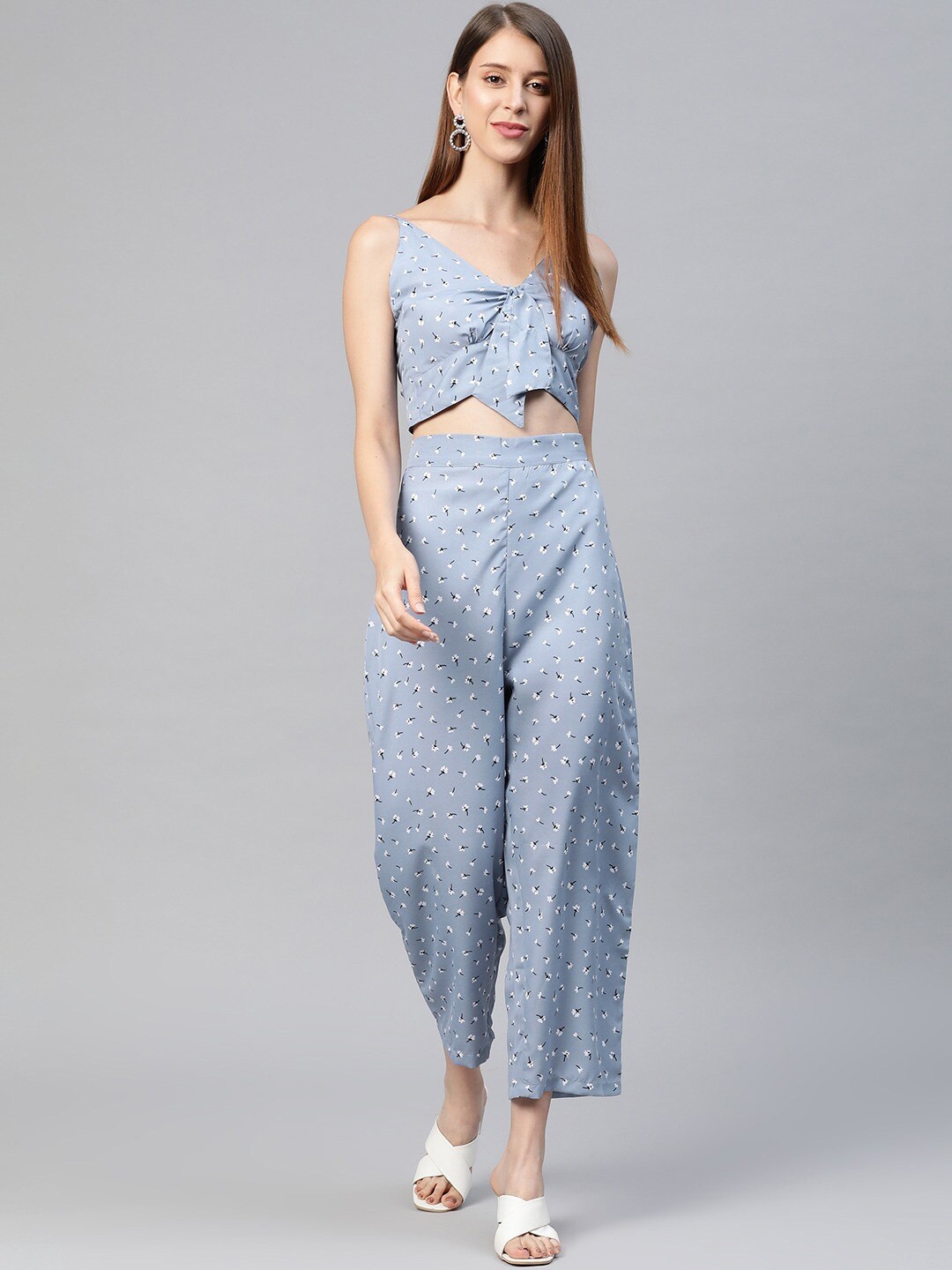 

Sleek Italia Women Printed Top & Trouser Co-Ords, Grey