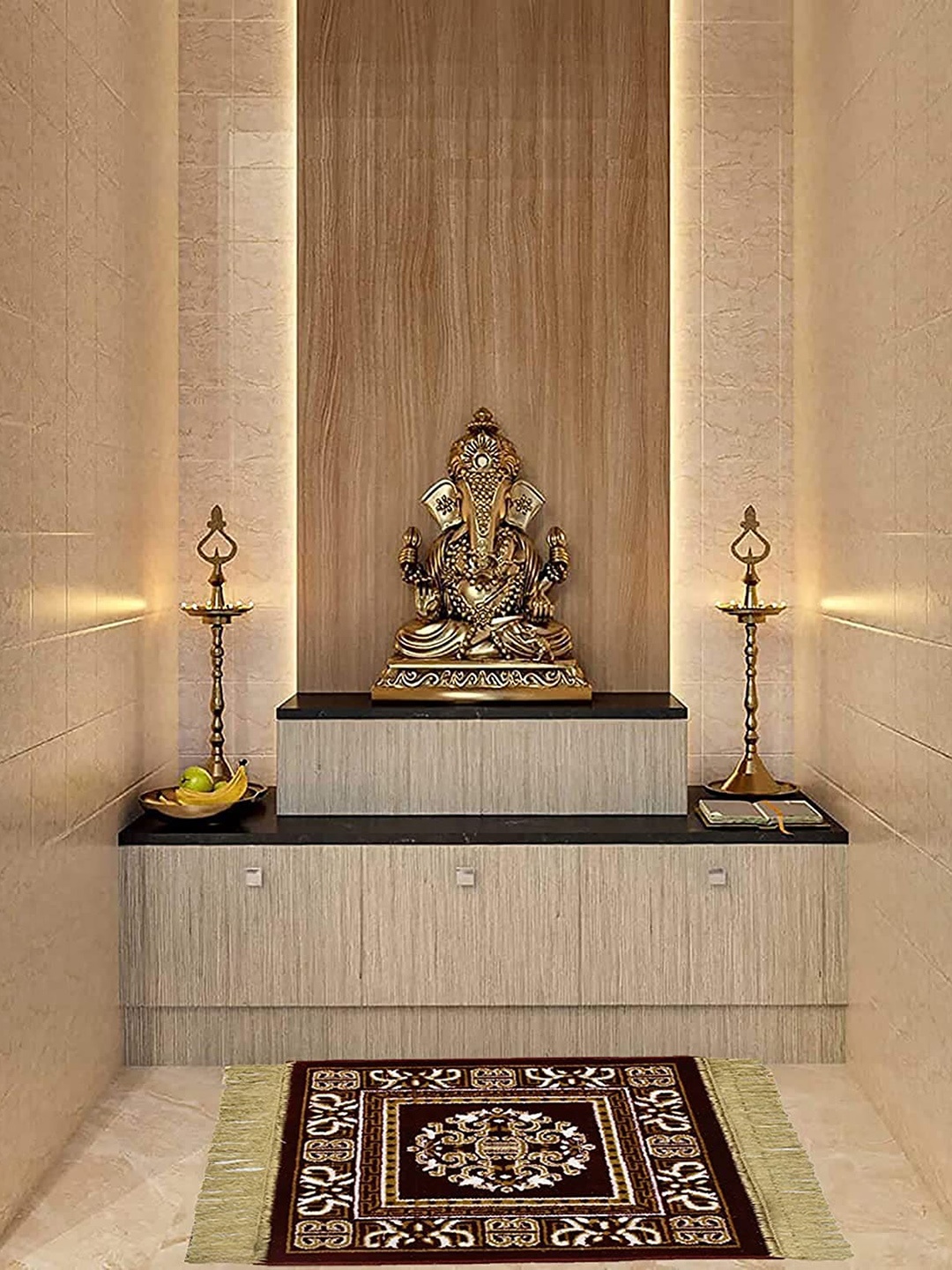 

Homitecture Beige & Maroon Floral Woven Durable Pooja Aasan Floor Mat