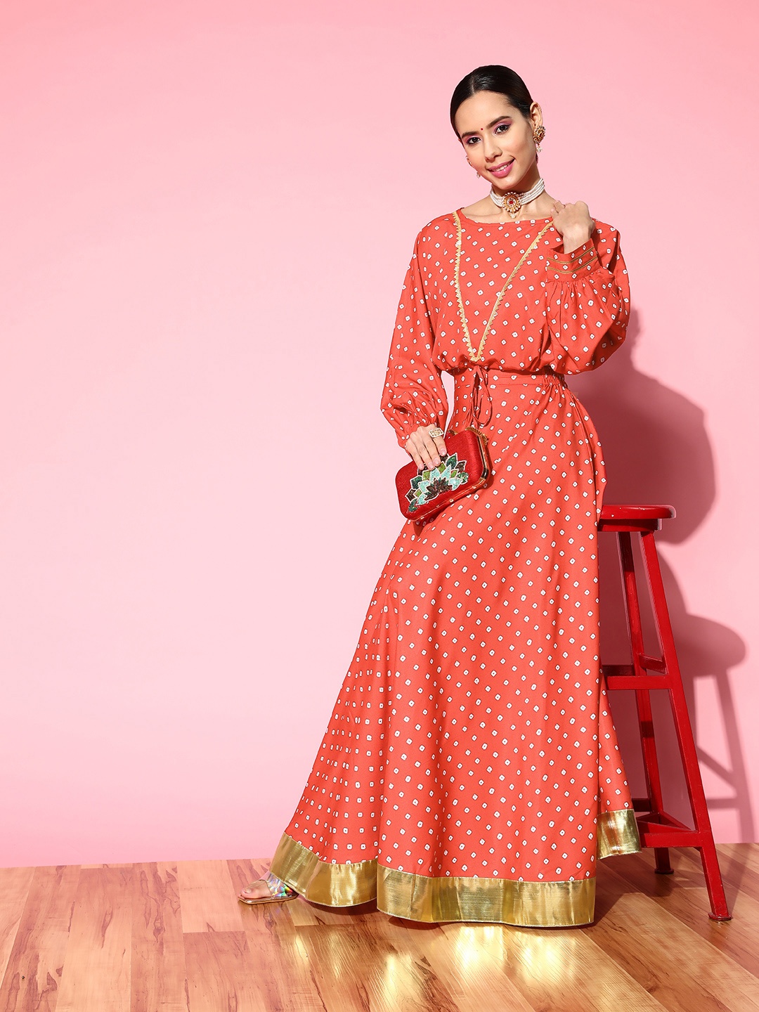 

Ahalyaa Printed Crepe Co-Ords, Red