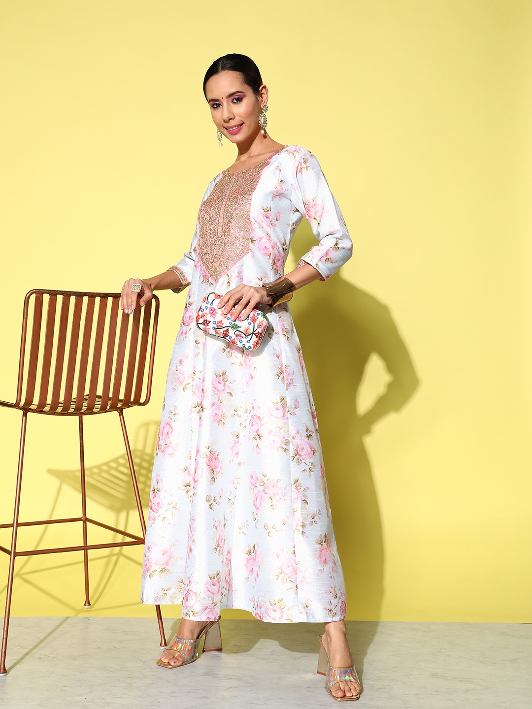 

Ahalyaa Floral Ethnic A-Line Maxi Dress, Blue