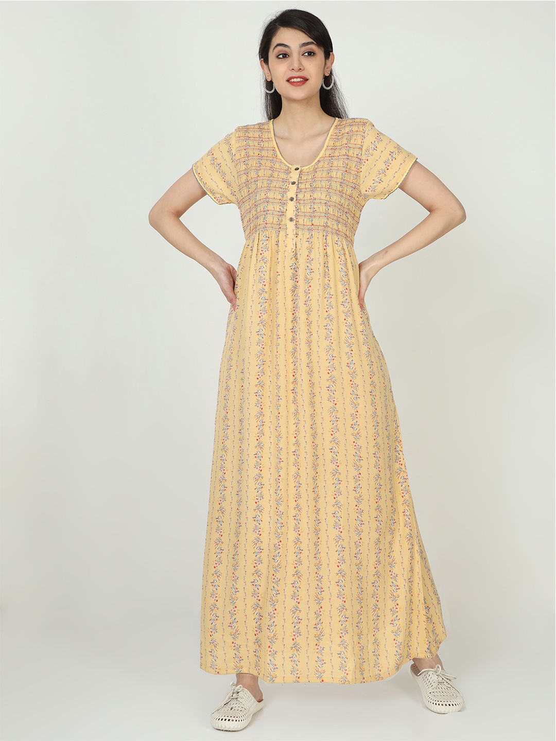 

9shines Label Printed Maxi Nightdress, Beige