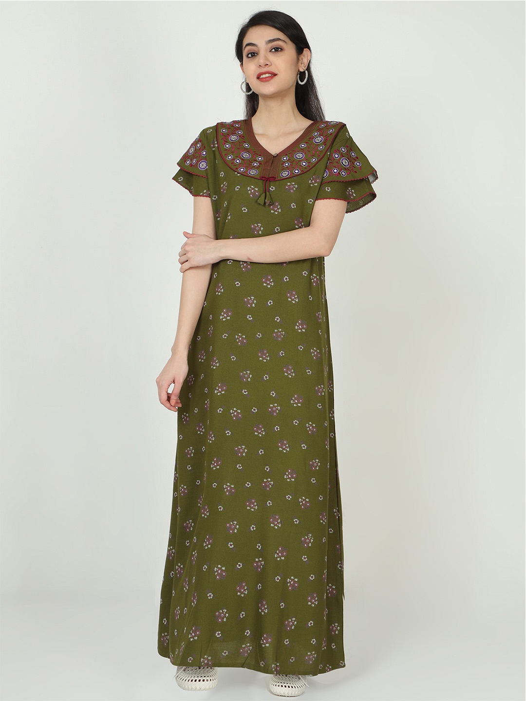 

9shines Label Printed Maxi Nightdress, Green