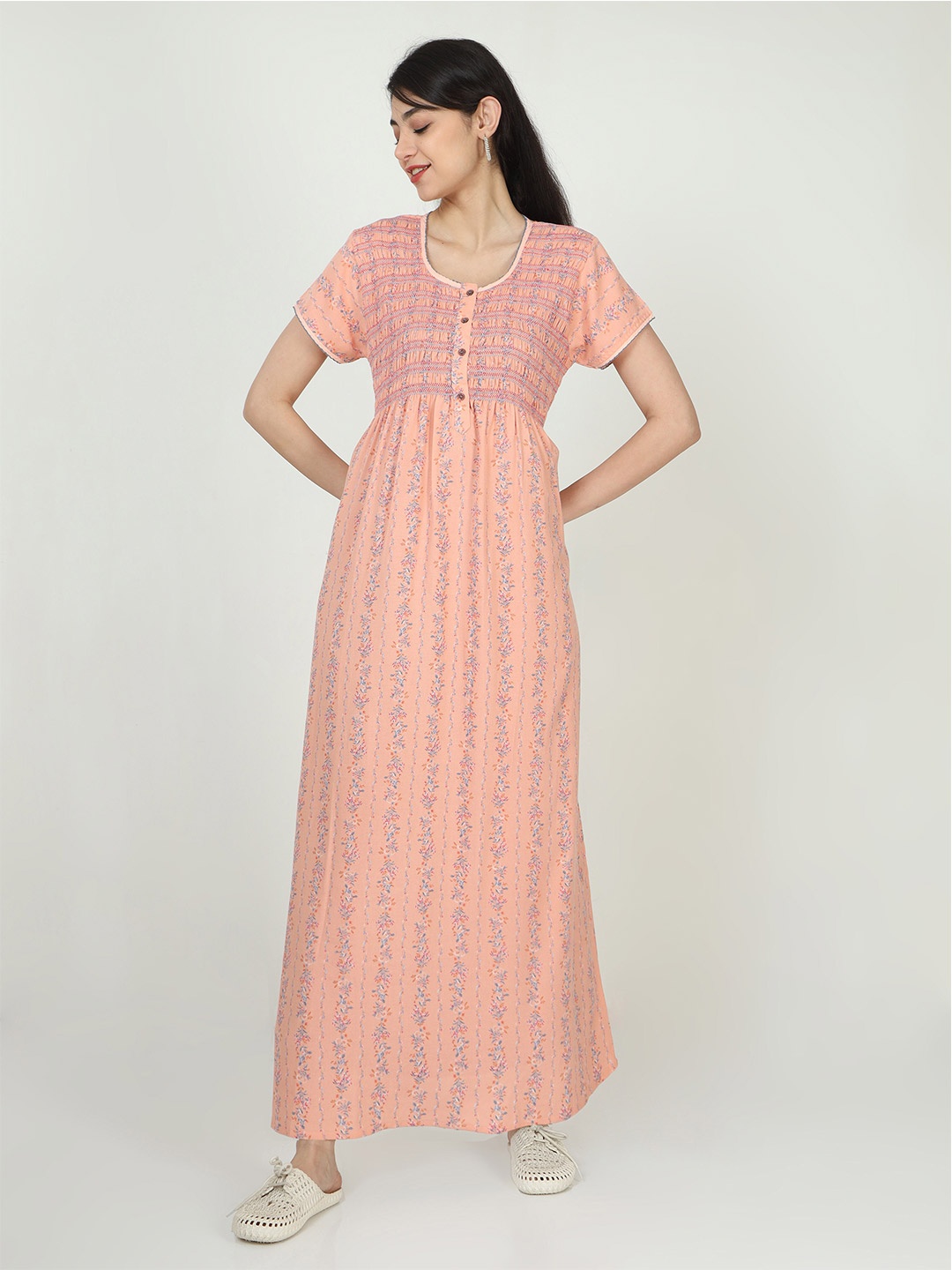 

9shines Label Printed Maxi Nightdress, Peach