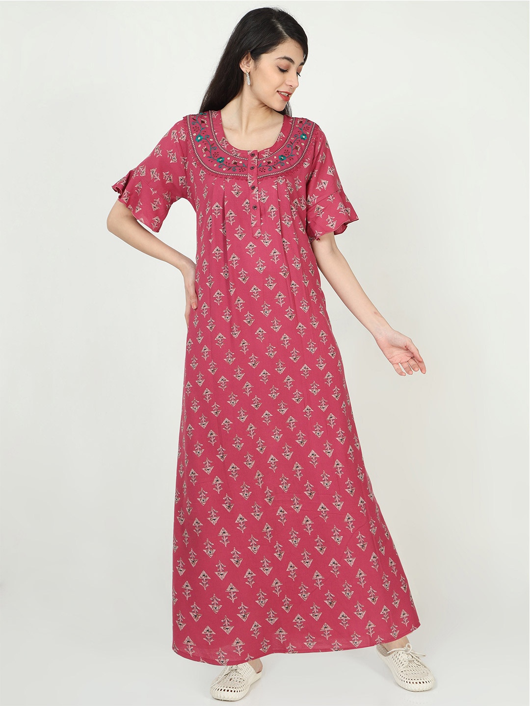 

9shines Label Printed Maxi Nightdress, Pink