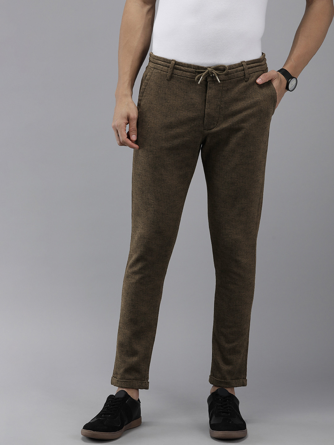 

THE BEAR HOUSE Men Smart Tapered Fit Chinos, Brown