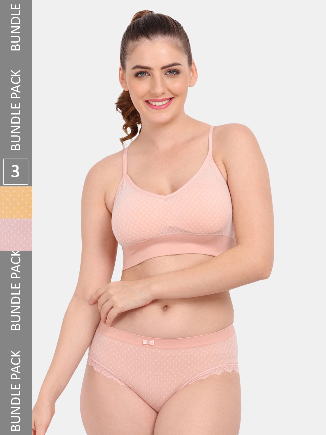 

Amour Secret Pack Of 3 Printed Lightly Padded Sports Lingerie Set S3643_Pch_Rbn_Ylw, Peach