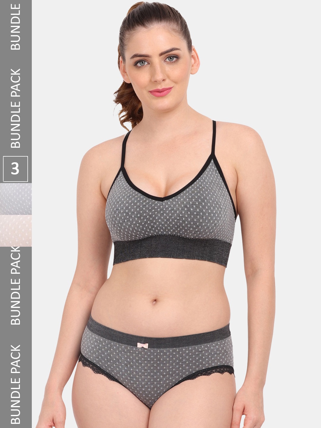 

Amour Secret Women Pack Of 3 Printed Lightly Padded Sports Lingerie Set, Black
