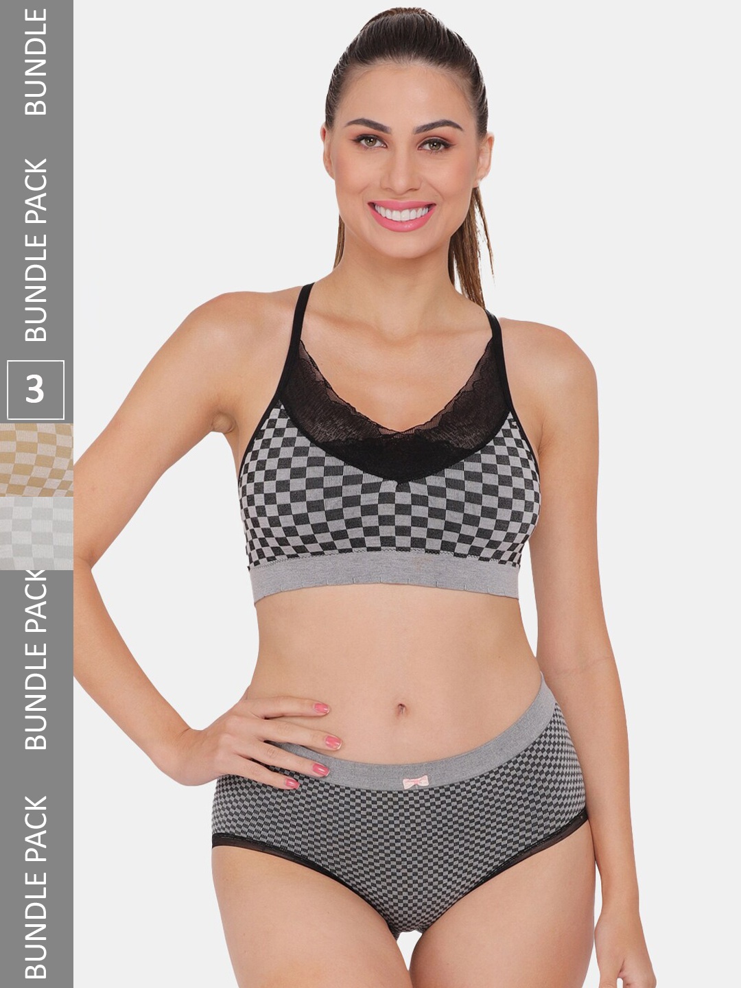 

Amour Secret Pack Of 3 Printed Sports Lingerie Set, Black
